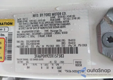 2014 Ford Fusion Se from USA, damaged, VIN 3FA6P0H92ER157583